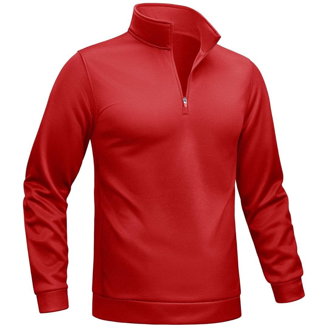 TACVASEN Red Men's Quarter Zip Pullover Sweatshirts Lightweight Fleece Lined
