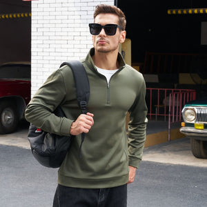 TACVASEN Army Green Men's Quarter Zip Pullover Sweatshirts Lightweight Fleece Lined