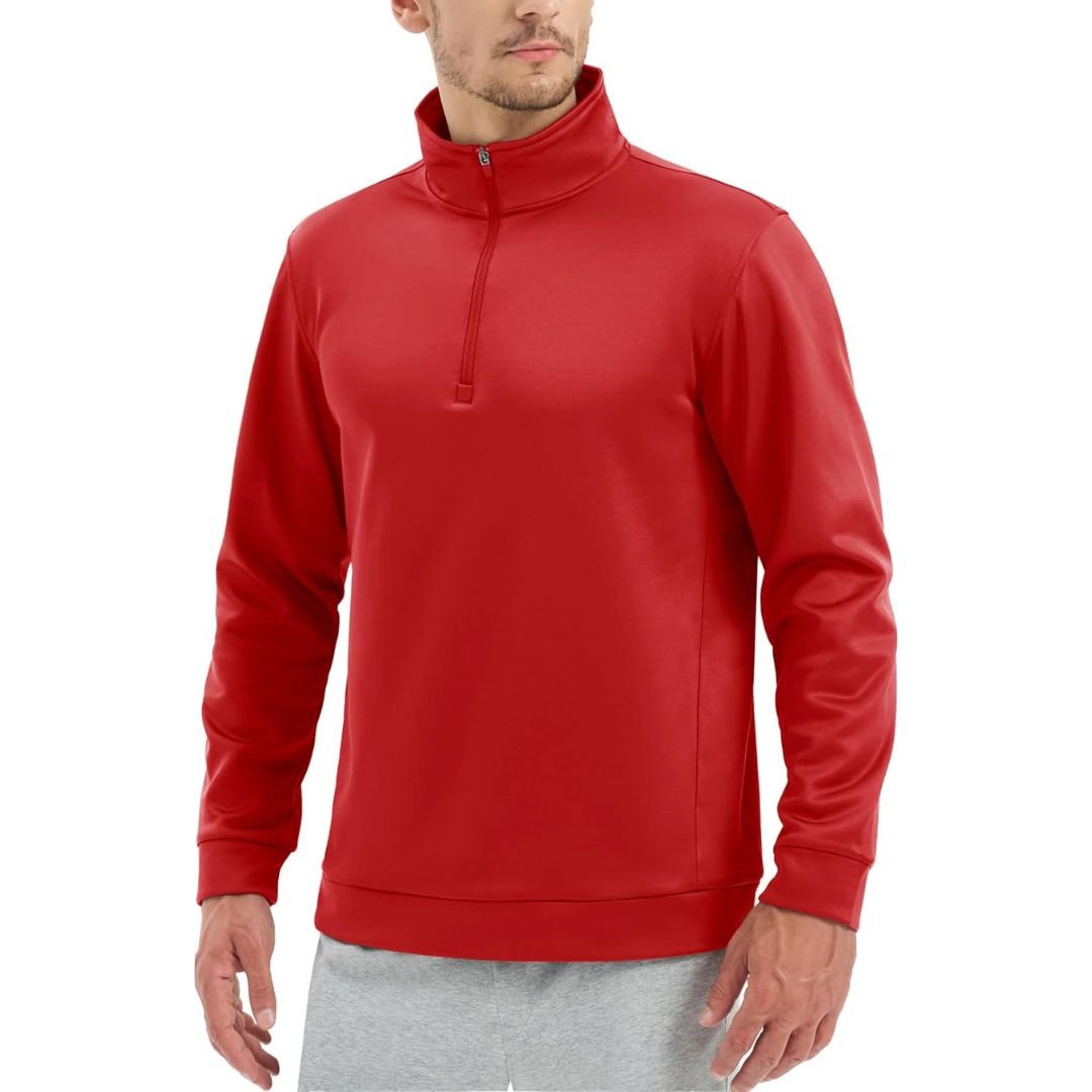 TACVASEN Red Men's Quarter Zip Pullover Sweatshirts Lightweight Fleece Lined