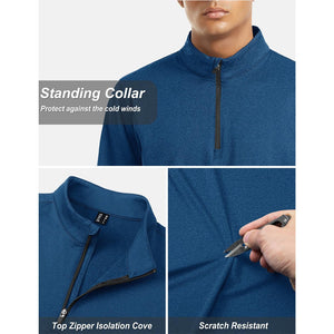 TACVASEN Navy Men's Quarter Zip Thermal Fleece Lined Pullover Sweatshirt