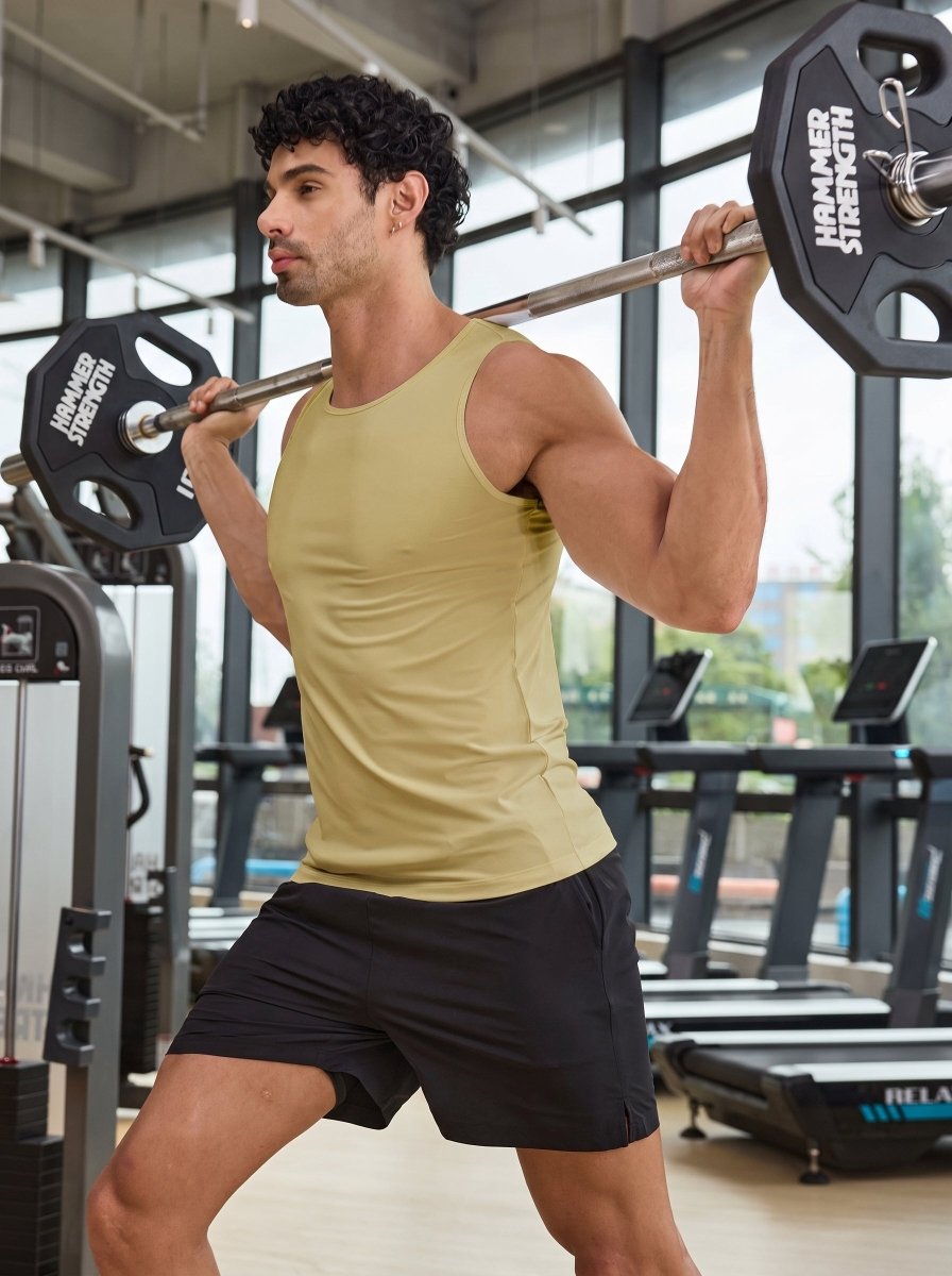 TACVASEN Beige Men's Quick Dry Compression Tank Top