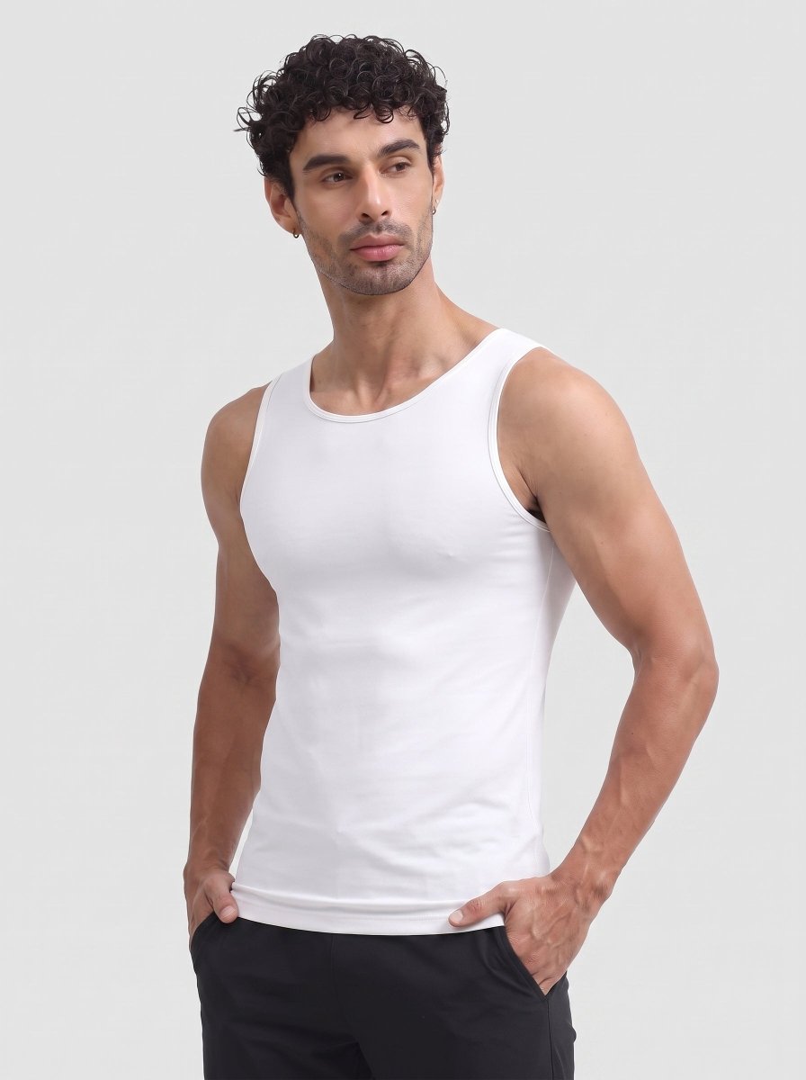 TACVASEN White Men's Quick Dry Compression Tank Top