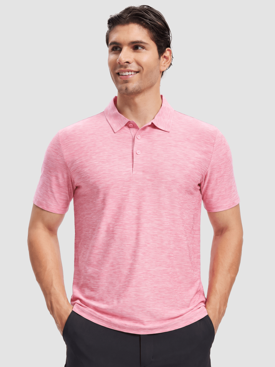 TACVASEN Pink Men's Quick Dry Golf Shirt Moisture Wicking Collared Polo