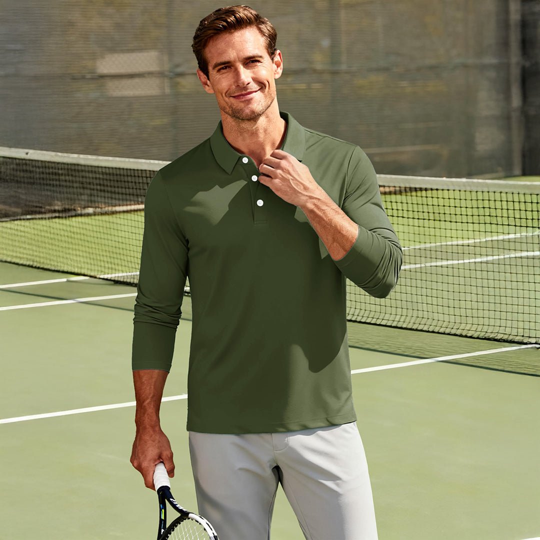 Men's Quick-Dry Long Sleeve Polo Shirt for Golf & Work - google men long sleeve