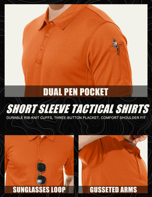 TACVASEN Black Quick Dry Tactical Polo Top Short Sleeve Shirt