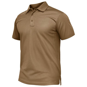 TACVASEN Brown Quick Dry Tactical Polo Top Short Sleeve Shirt