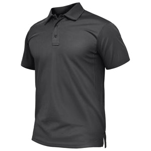 TACVASEN Dark Grey Quick Dry Tactical Polo Top Short Sleeve Shirt