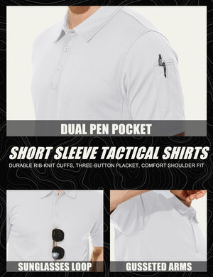 TACVASEN Black Quick Dry Tactical Polo Top Short Sleeve Shirt