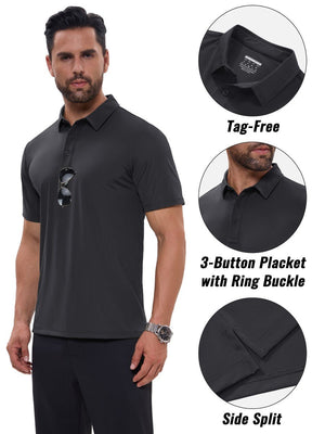 TACVASEN Dark Grey Men's Quick Dry Short Sleeve Polo Shirts