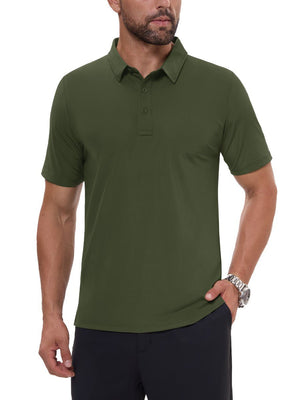 TACVASEN Army Green Men's Quick Dry Short Sleeve Polo Shirts