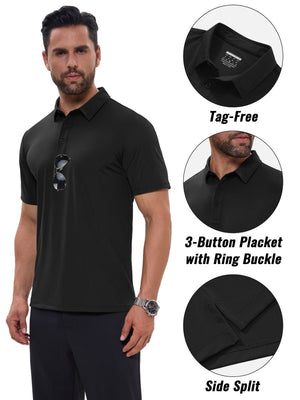 TACVASEN Black Men's Quick Dry Short Sleeve Polo Shirts