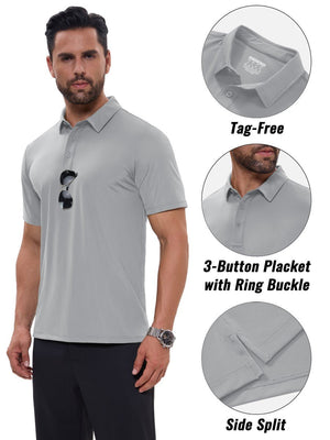 TACVASEN Light Grey Men's Quick Dry Short Sleeve Polo Shirts