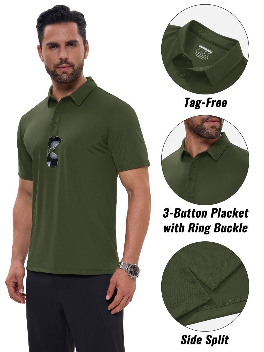 TACVASEN Army Green Men's Quick Dry Short Sleeve Polo Shirts