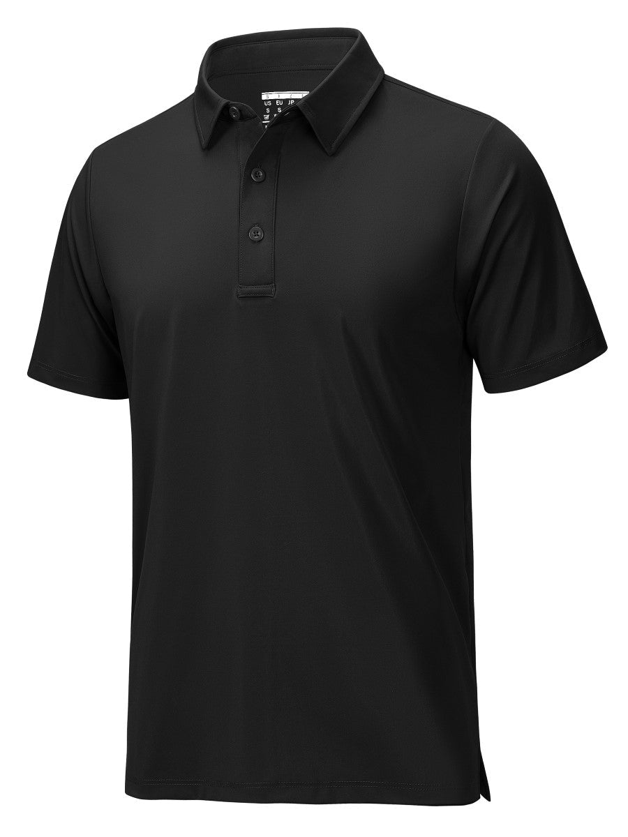 TACVASEN Black Men's Quick Dry Short Sleeve Polo Shirts