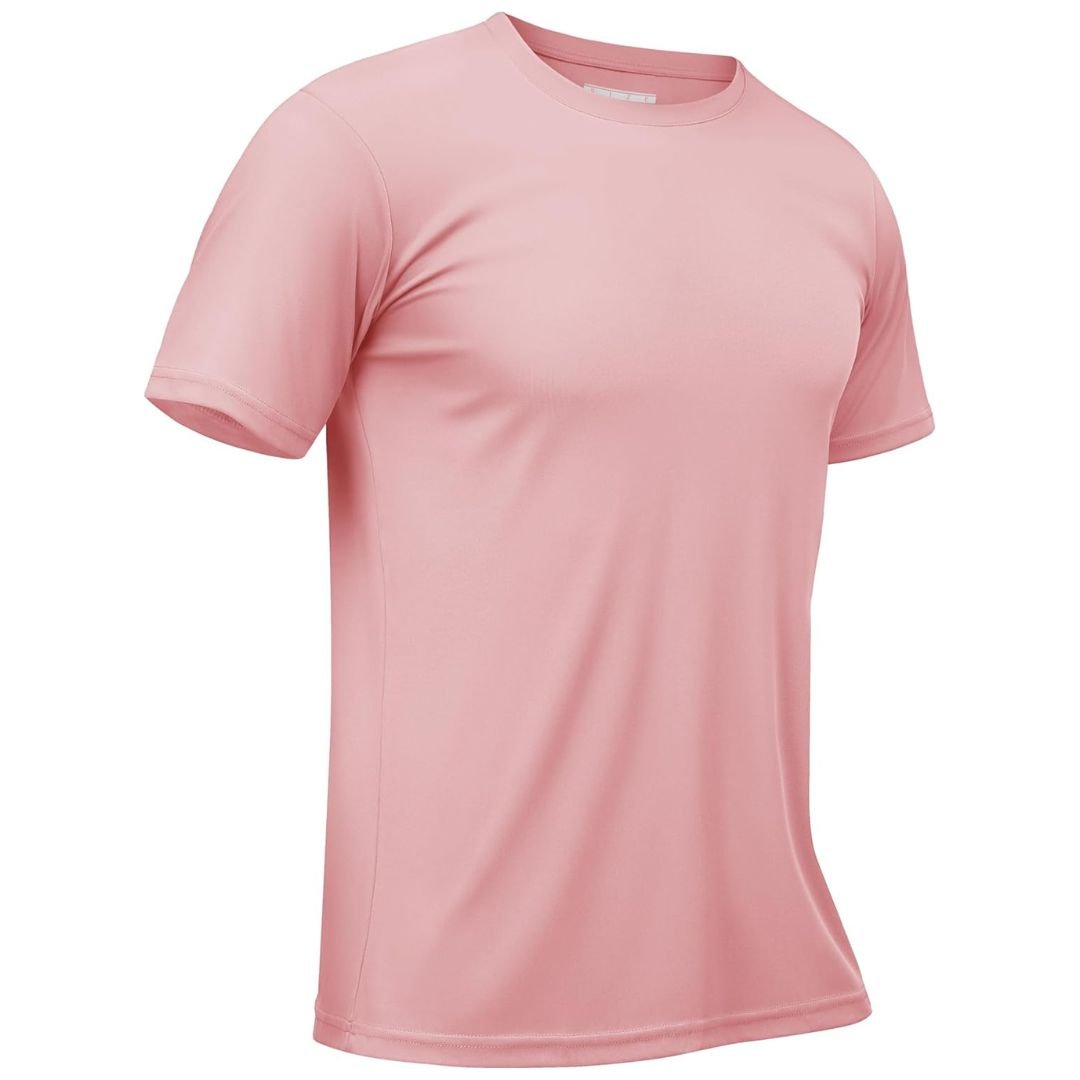 TACVASEN Grey Pink Men's Quick - Dry Sun Protection Rash Guard T-Shirts