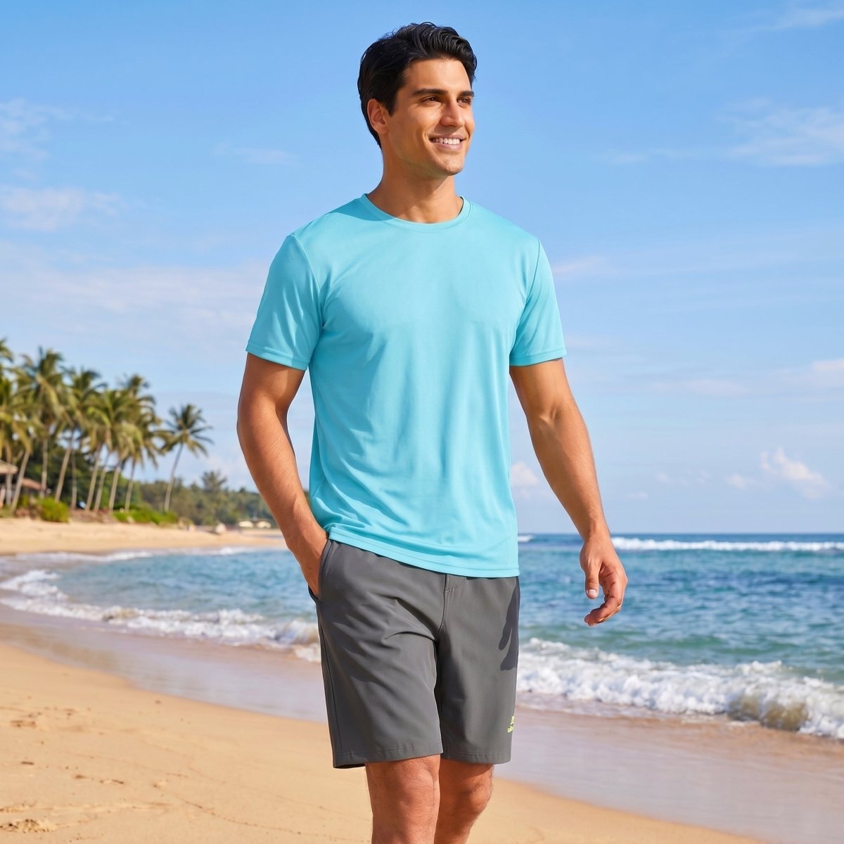 TACVASEN Ice Blue Men's Quick - Dry Sun Protection Rash Guard T-Shirts