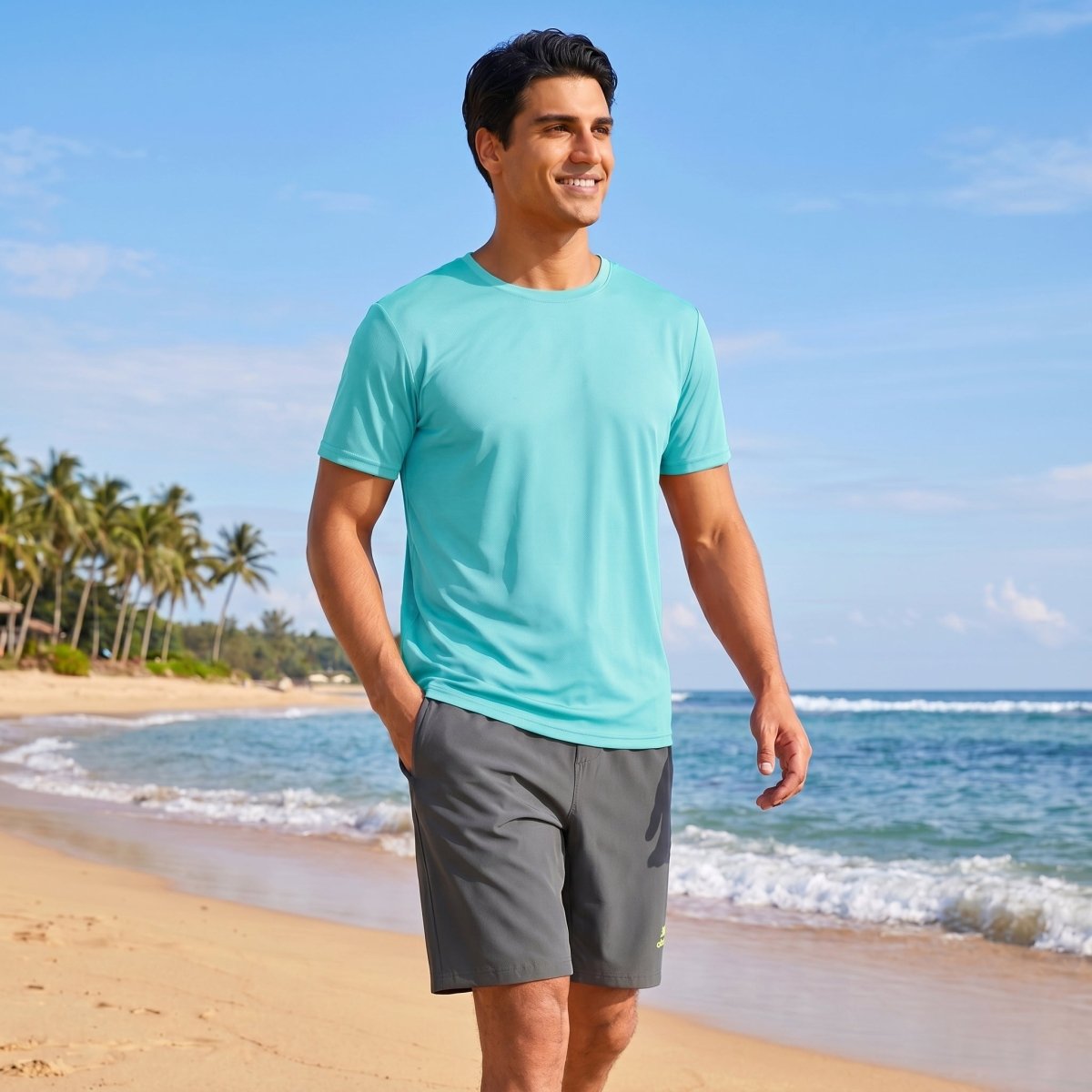 TACVASEN Lake Blue Men's Quick - Dry Sun Protection Rash Guard T-Shirts