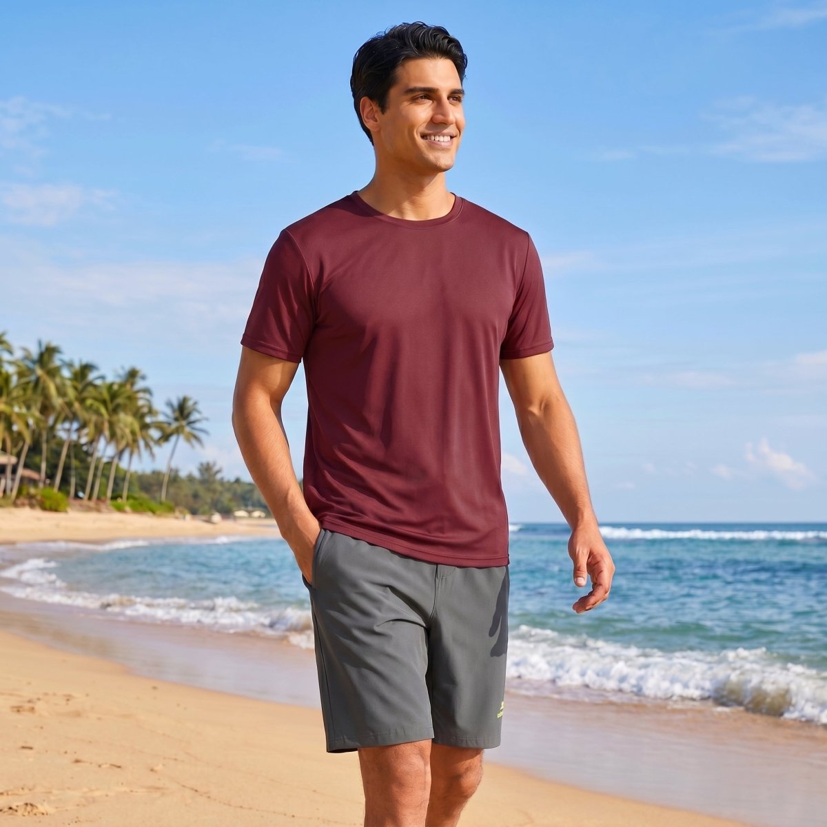 TACVASEN Wine Red Men's Quick - Dry Sun Protection Rash Guard T-Shirts