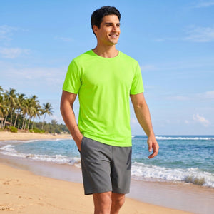 TACVASEN Fluorescent Green Men's Quick - Dry Sun Protection Rash Guard T-Shirts