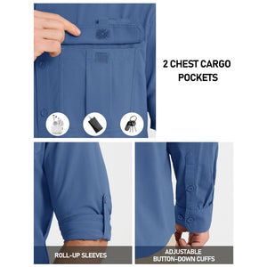 TACVASEN Blue Grey Quick Dry Tactical Shirts UV Protection Hiking Shirt