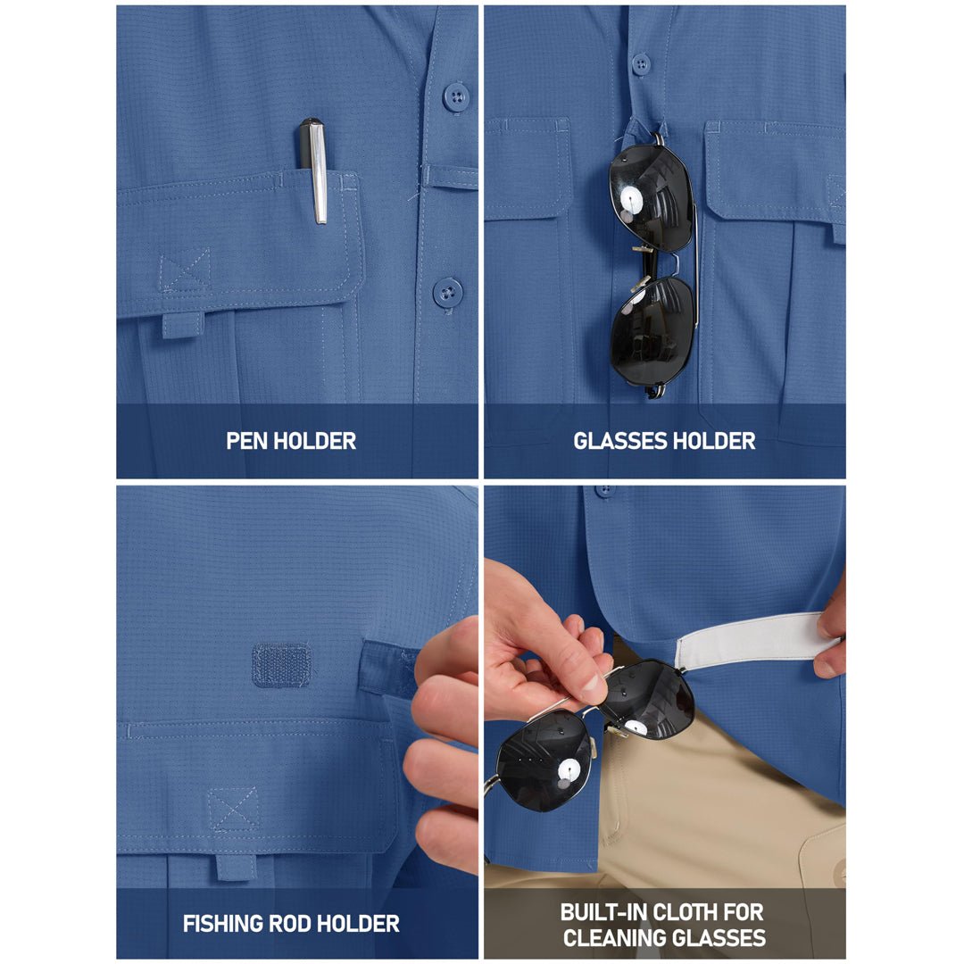 TACVASEN Blue Grey Quick Dry Tactical Shirts UV Protection Hiking Shirt