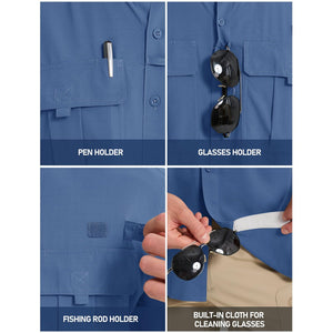 TACVASEN Blue Grey Quick Dry Tactical Shirts UV Protection Hiking Shirt