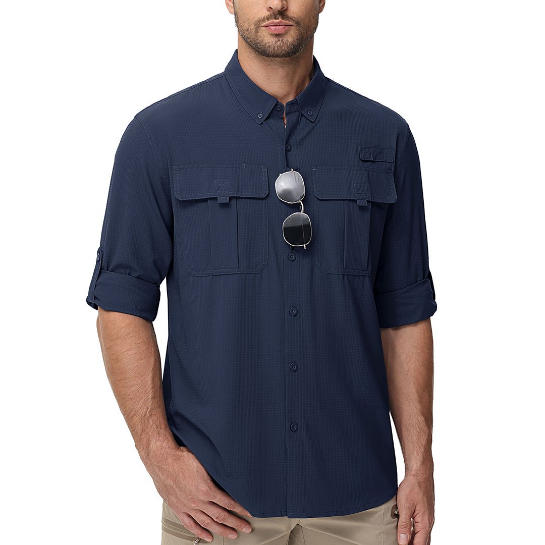 TACVASEN Navy Quick Dry Tactical Shirts UV Protection Hiking Shirt