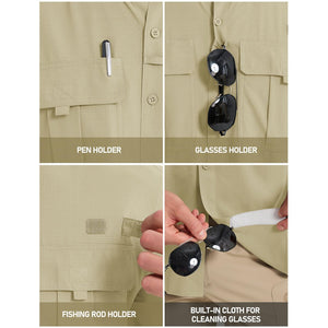 TACVASEN Light Khaki Quick Dry Tactical Shirts UV Protection Hiking Shirt