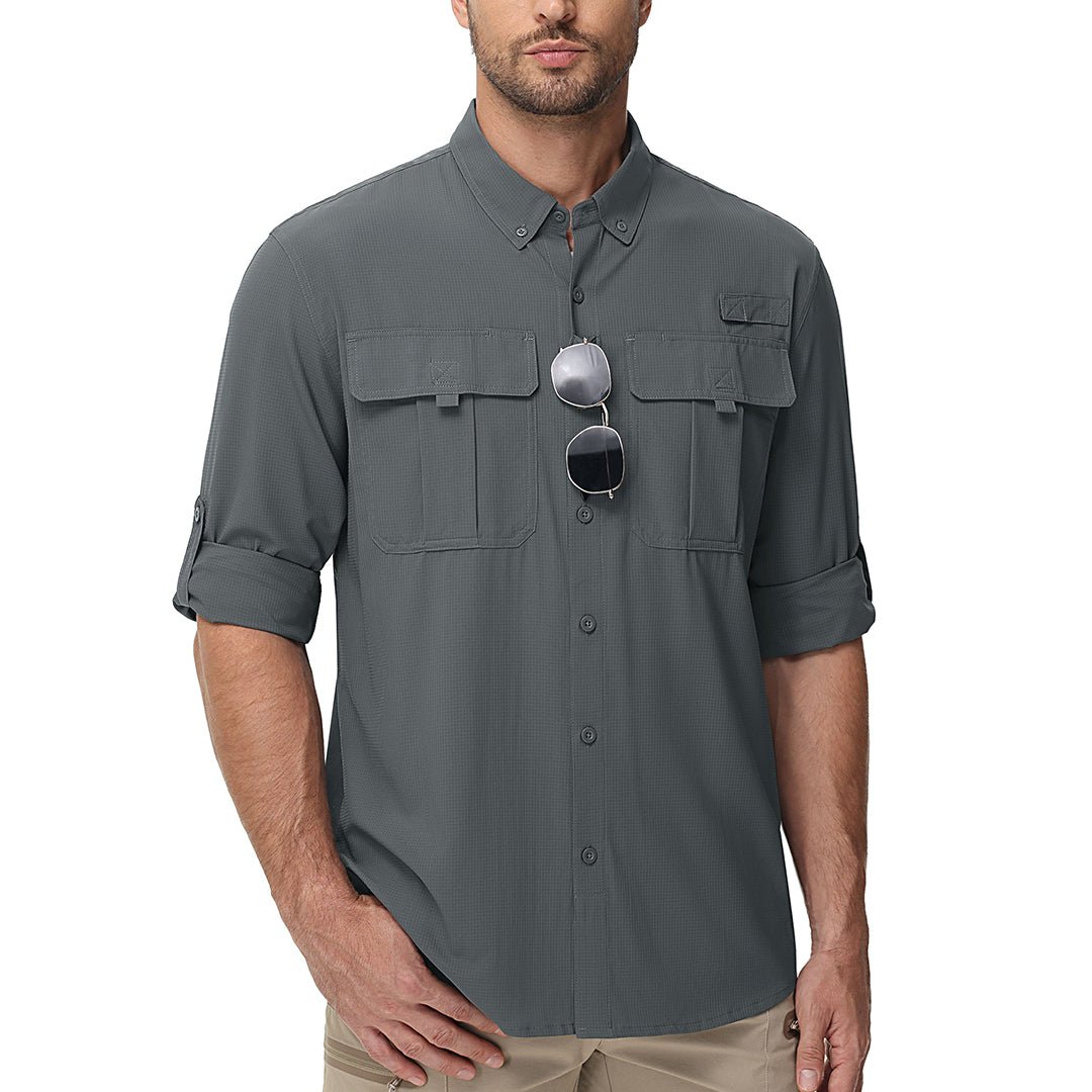 TACVASEN Dark Grey Quick Dry Tactical Shirts UV Protection Hiking Shirt