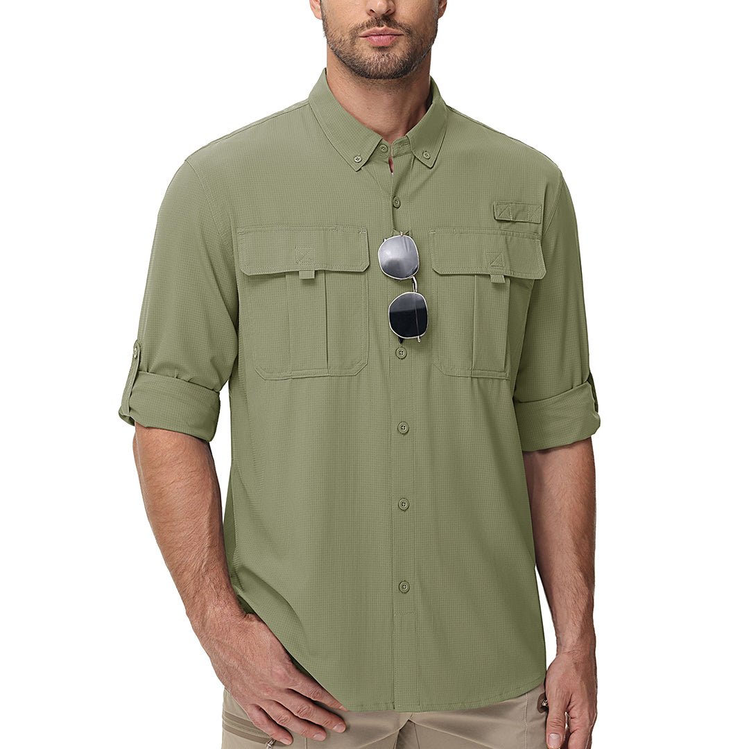 TACVASEN Grey Green Quick Dry Tactical Shirts UV Protection Hiking Shirt