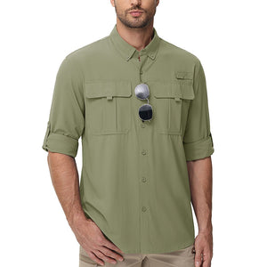 TACVASEN Grey Green Quick Dry Tactical Shirts UV Protection Hiking Shirt