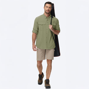 TACVASEN Grey Green Quick Dry Tactical Shirts UV Protection Hiking Shirt