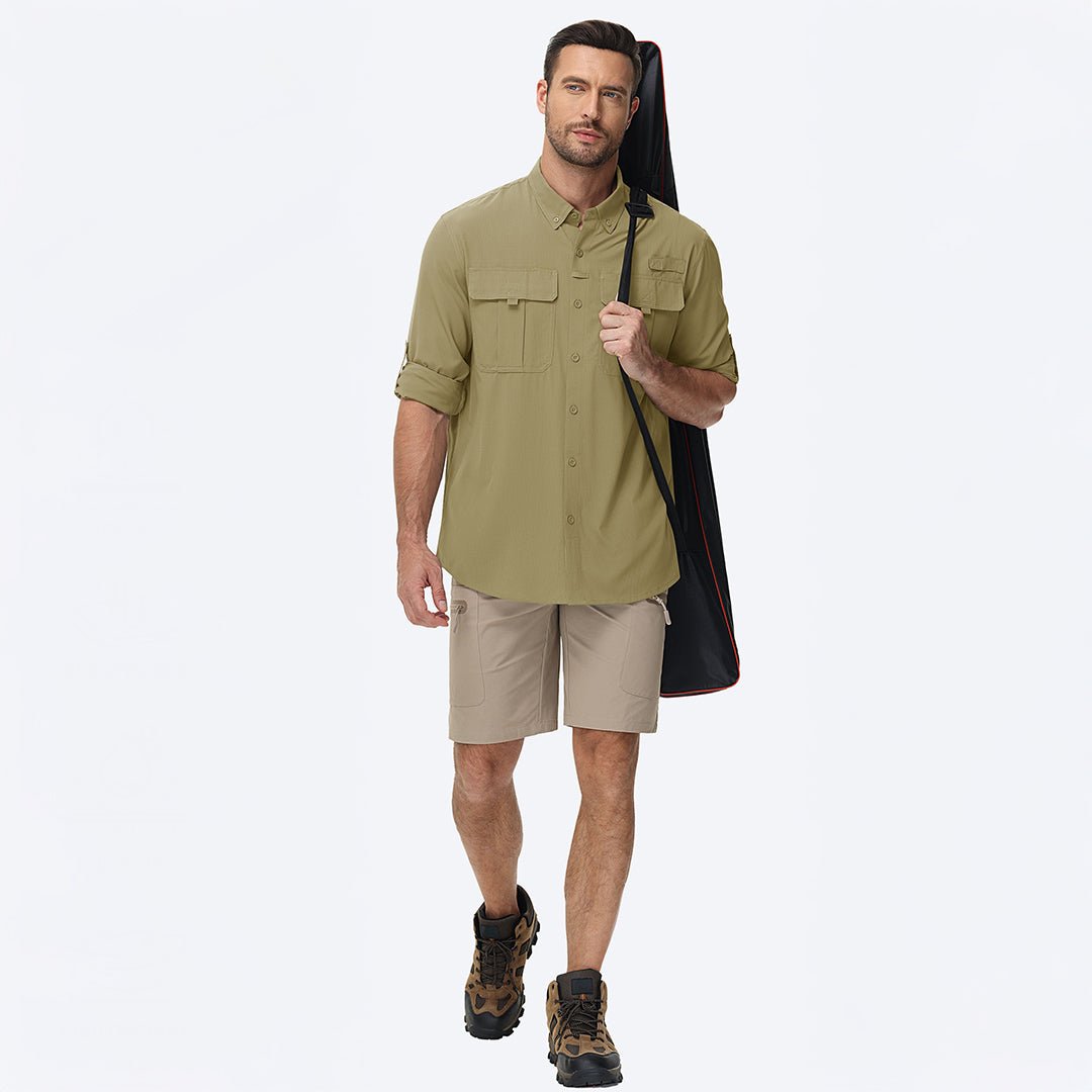 TACVASEN Khaki Quick Dry Tactical Shirts UV Protection Hiking Shirt