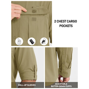 TACVASEN Khaki Quick Dry Tactical Shirts UV Protection Hiking Shirt