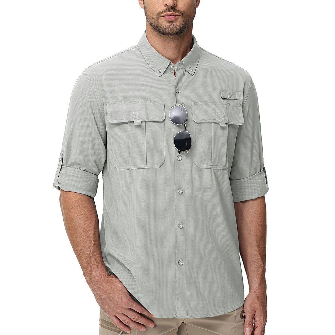 TACVASEN Light Grey Quick Dry Tactical Shirts UV Protection Hiking Shirt