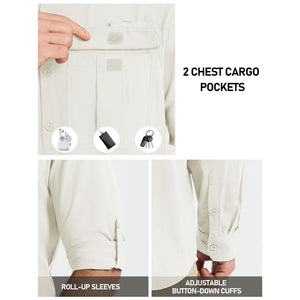 TACVASEN White Quick Dry Tactical Shirts UV Protection Hiking Shirt