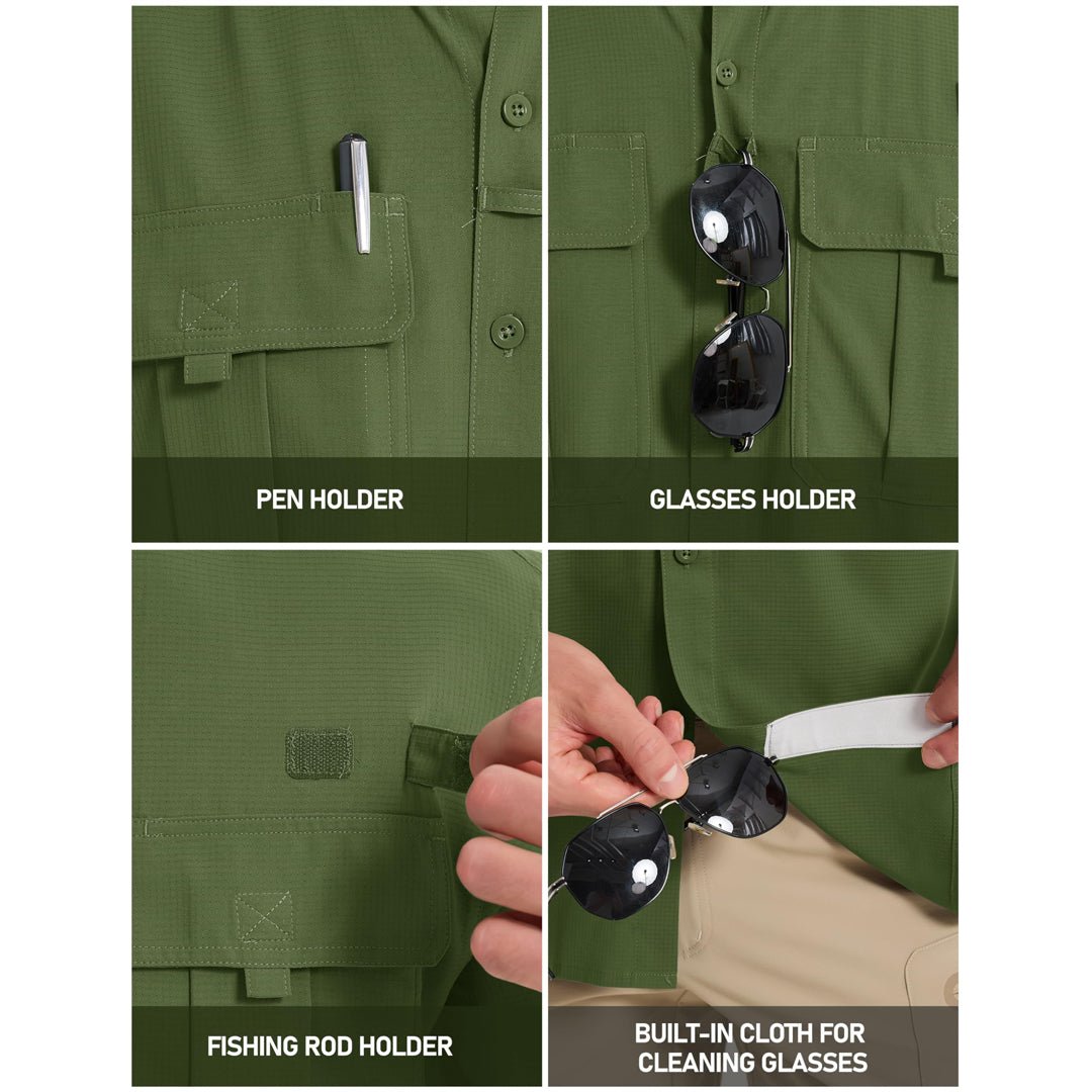 TACVASEN Army Green Quick Dry Tactical Shirts UV Protection Hiking Shirt