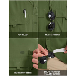 TACVASEN Army Green Quick Dry Tactical Shirts UV Protection Hiking Shirt