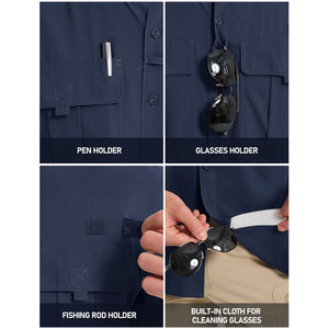 TACVASEN Navy Quick Dry Tactical Shirts UV Protection Hiking Shirt