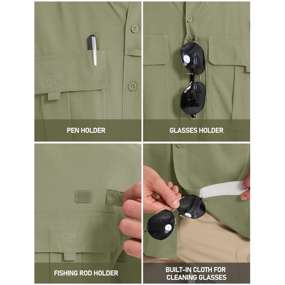TACVASEN Grey Green Quick Dry Tactical Shirts UV Protection Hiking Shirt