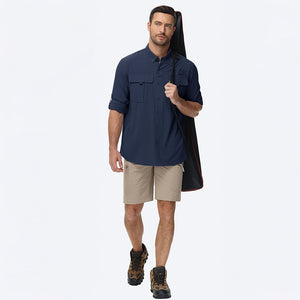 TACVASEN Navy Quick Dry Tactical Shirts UV Protection Hiking Shirt