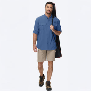 TACVASEN Blue Grey Quick Dry Tactical Shirts UV Protection Hiking Shirt