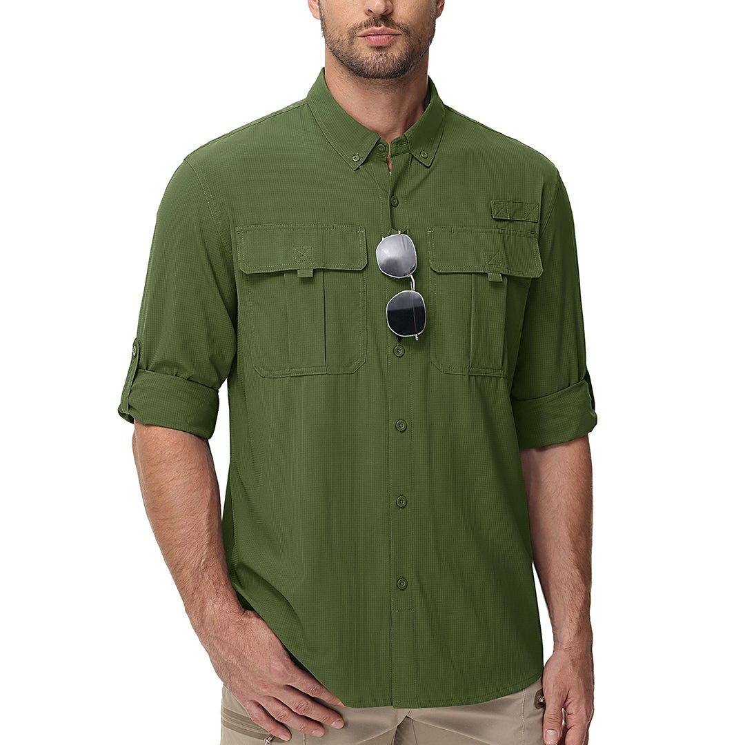 TACVASEN Army Green Quick Dry Tactical Shirts UV Protection Hiking Shirt