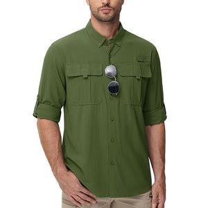 TACVASEN Army Green Quick Dry Tactical Shirts UV Protection Hiking Shirt