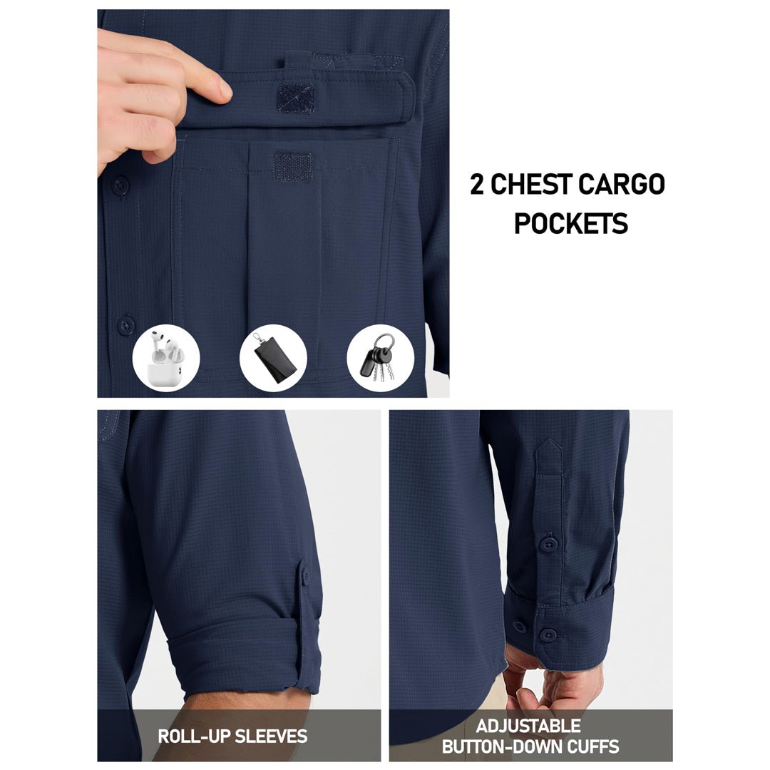 TACVASEN Navy Quick Dry Tactical Shirts UV Protection Hiking Shirt