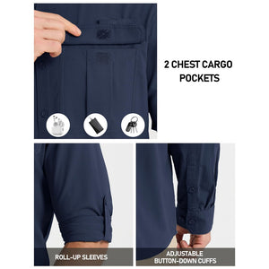 TACVASEN Navy Quick Dry Tactical Shirts UV Protection Hiking Shirt