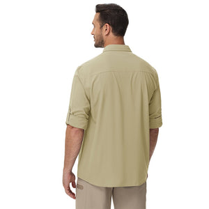 TACVASEN Light Khaki Quick Dry Tactical Shirts UV Protection Hiking Shirt