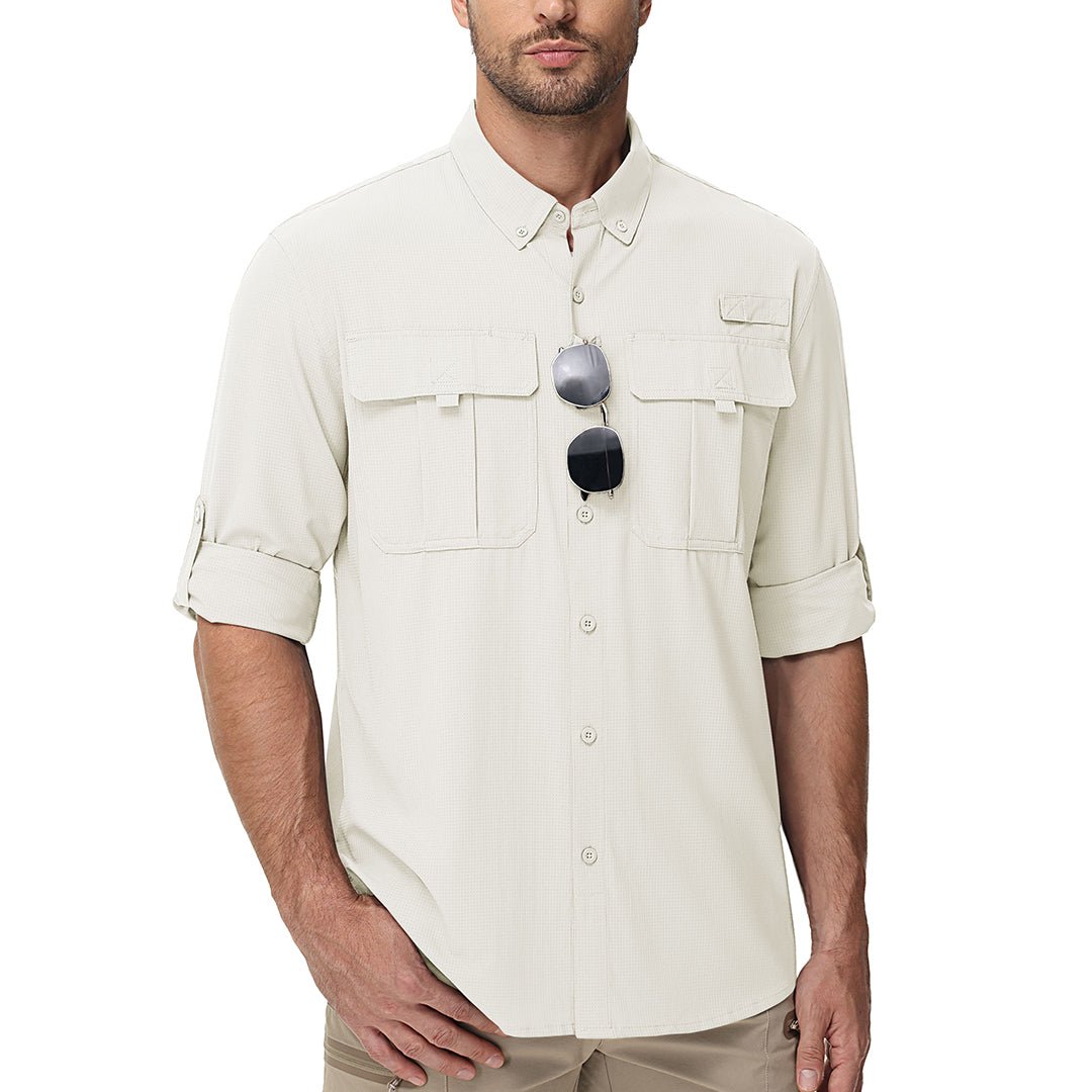 TACVASEN White Quick Dry Tactical Shirts UV Protection Hiking Shirt