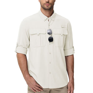 TACVASEN White Quick Dry Tactical Shirts UV Protection Hiking Shirt