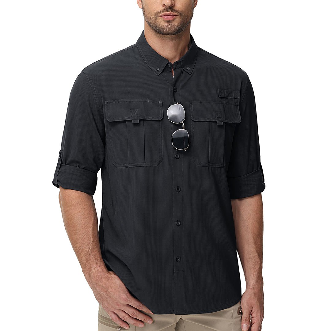 TACVASEN Black Quick Dry Tactical Shirts UV Protection Hiking Shirt